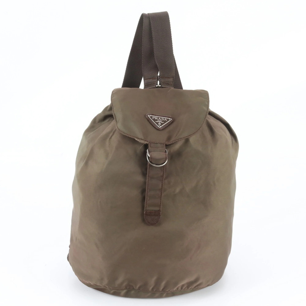 Prada Tessuto Nylon Triangle Logo Leather Backpack for Women